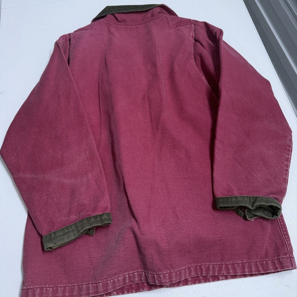 LL Bean Barn Coat Womens M Pink Good Canvas Flannel Lined Corduroy Trim Utility - Picture 5 of 5
